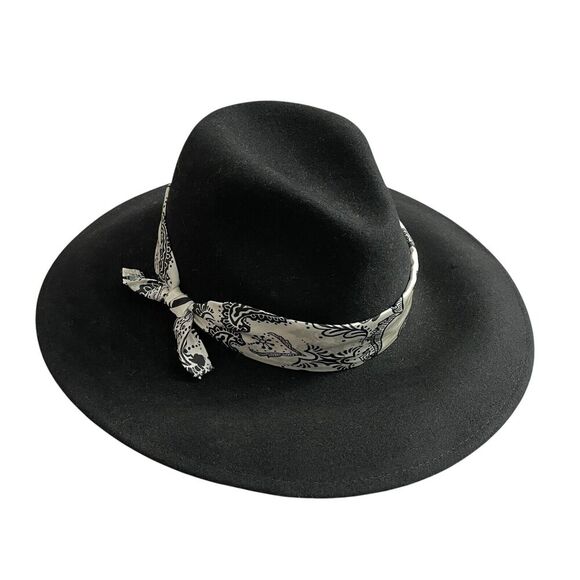 Genie by Eugenia Kim Wool Fedora Hat Black Womens Paisley Band White Outdoors - Picture 1 of 7